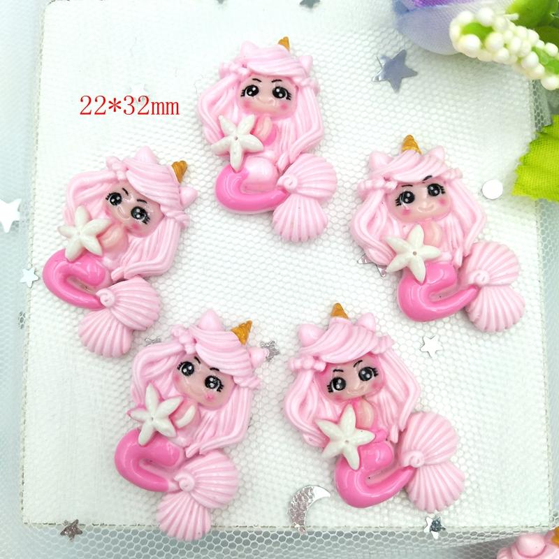 10pcs Mixed Cartoon Princess Mermaidl Flatback Resin Cabochons Embellishments Scrapbook Craft DIY Hair Accessories