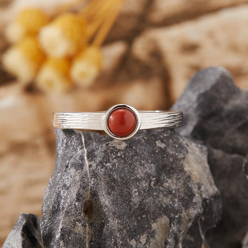 Natural Gemstone Jasper Nanhong Garnet Opal Turquoise Ring Women'S S925 Sterling Silver Inlaid Treasure Minimalist Index Finger Ring