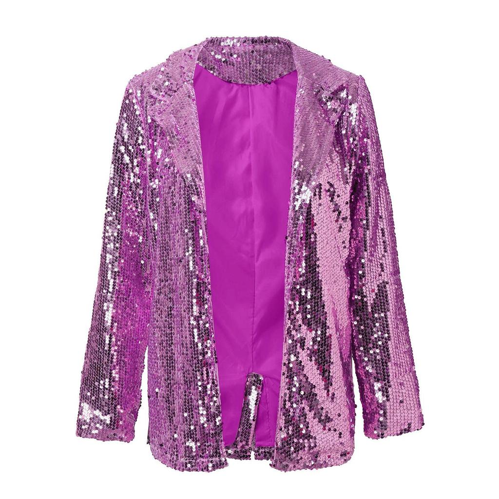Women Sexy Glitter Sequins Performance Club Evening Cocktail Suit Party Coat