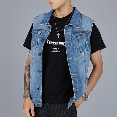 Primavera e outono grande denim colete masculino solto mais gordura único breasted regata casual sem mangas jaqueta moda masculina wear