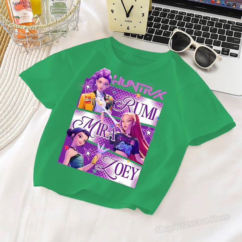 Dětské oblečení, KPop tričko Demon Hunters s kresleným potiskem, Harajuku trička pro děti, dárek pro filmové fanoušky 2025, bavlněná trička na léto