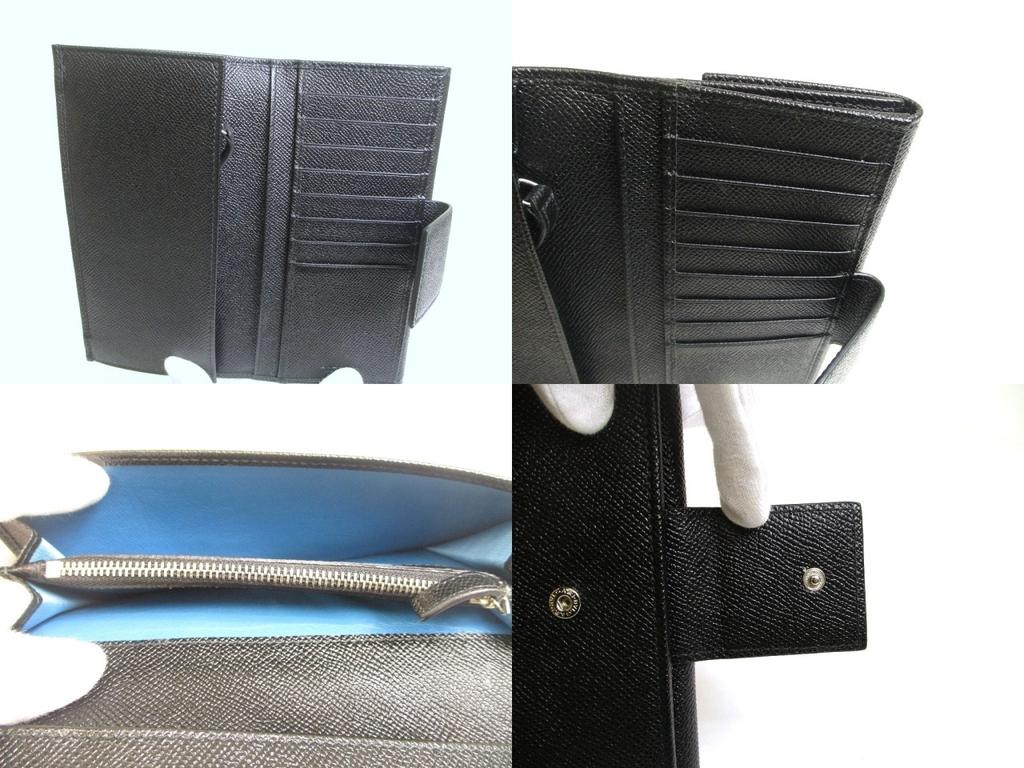 Authentic BVLGARI Black Leather Logo Clip Flap Long Wallet #a719  Refurbished
