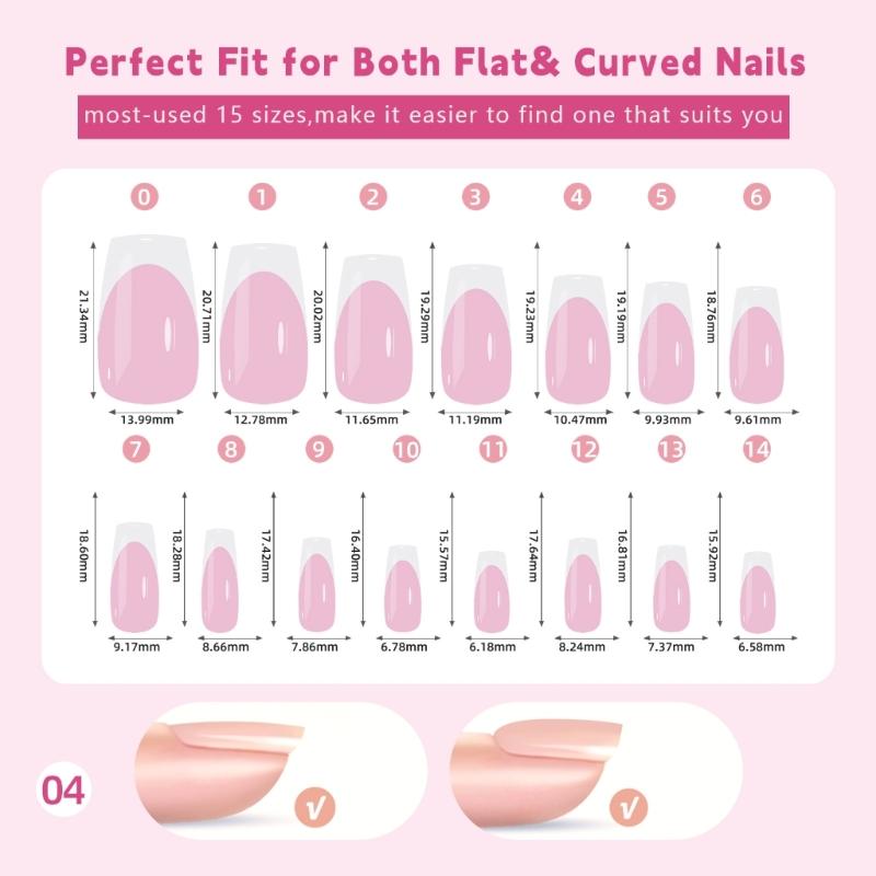 150 Pieces French Press On Nail Pre Applied Base Coat and Primer No Filing Needed for DIY Nail Art Salon Quality Nail