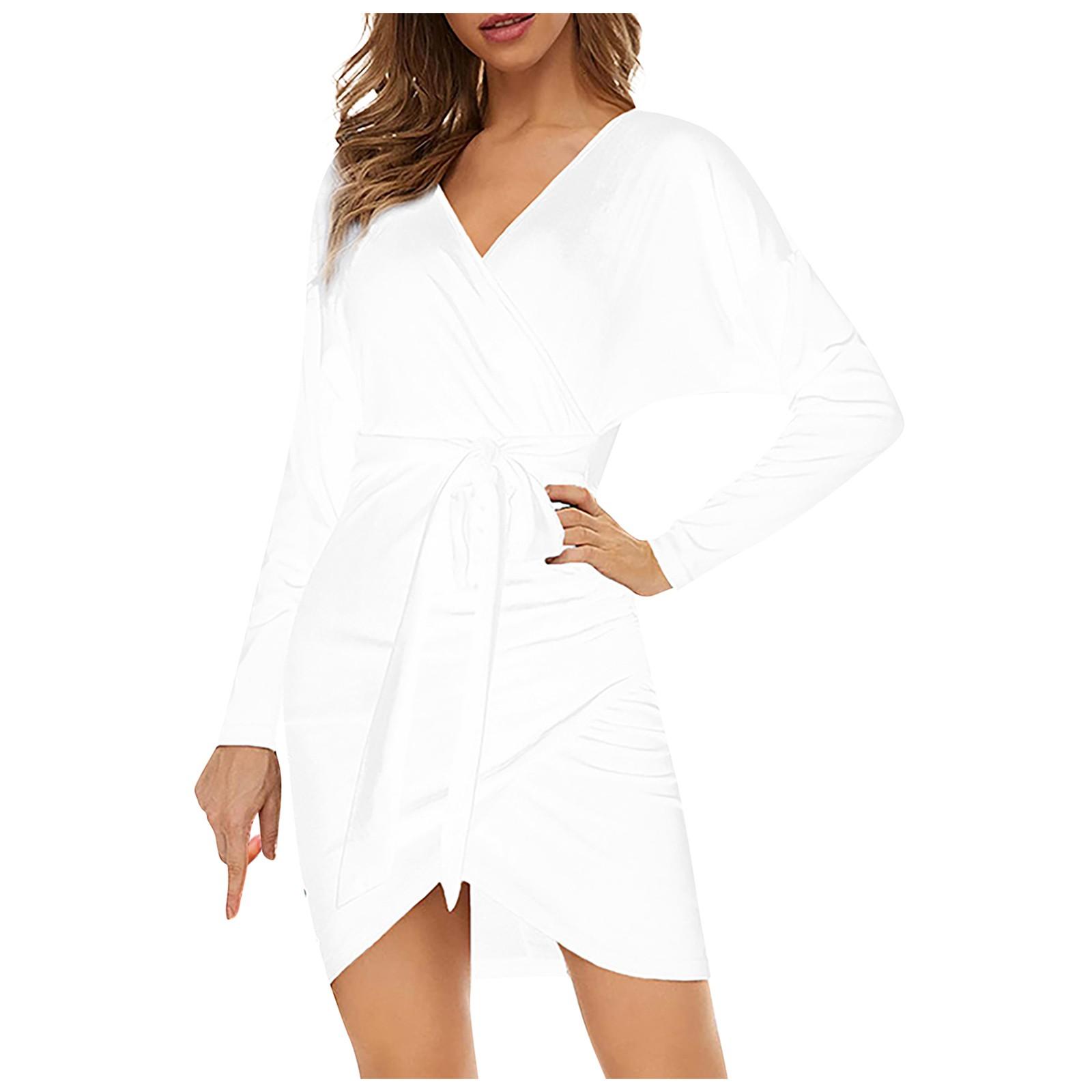 

Women s V Neck Slim Sexy Tight Cocktail Party Color Long Sleeve Dress S білий