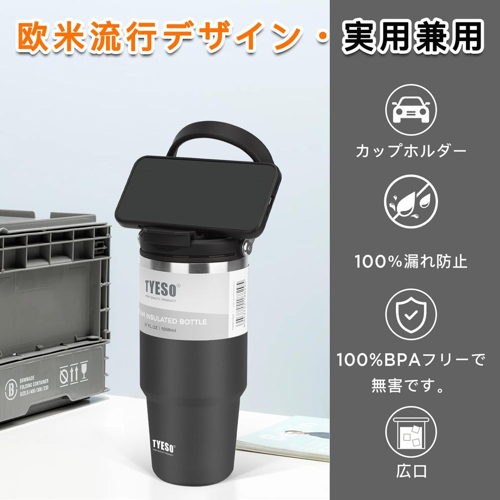 TYESO 1050ml Tumbler with Insulated with Vacuum Wide Large Direct for and Outdoor for Boys and Girls Straw, Coffee/Water Bottle/Thermo Flask, Handle,