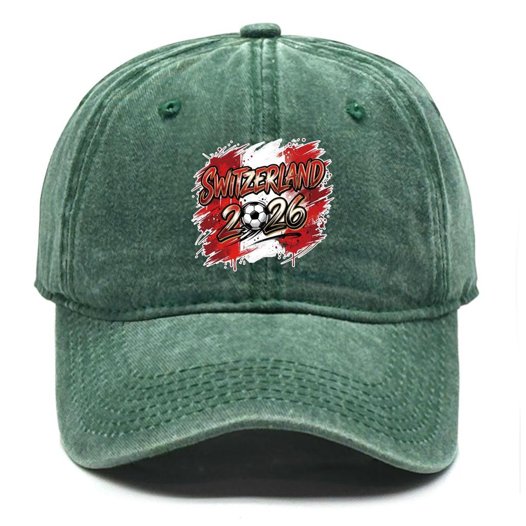 Baseball Cap With 2026 Football Soccer "SWITZERLAND" Flag Printed , Adjustable Sun Hat Stylish Fashion Simple Headwear Sports Hat
