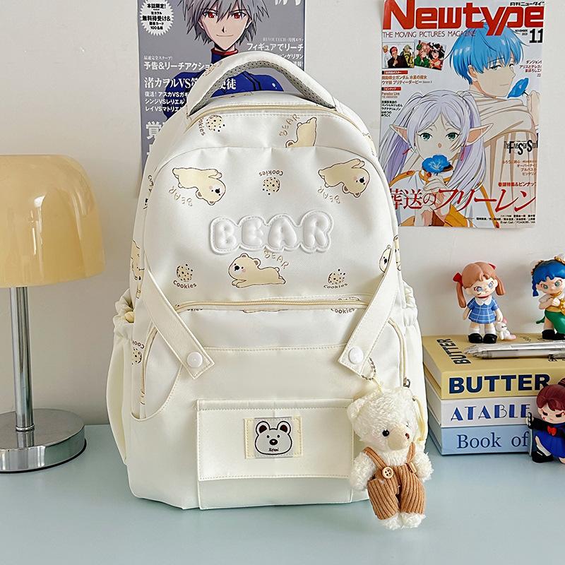 Schoolbag Junior High School Student Backpack Female Japanese Cute Bear Campus Large Capacity School Bag Girl Versatile Casual Backpack