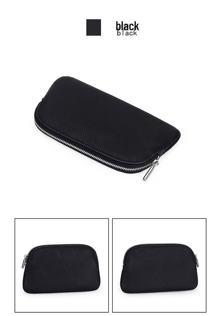 Women's Genuine Cowhide Leather Long Wallet with Phone Holder and Zipper