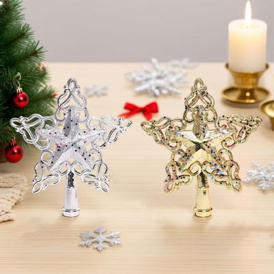 Christmas Hollow Lace Colorful Sequins Five-pointed Star Tree Top Star Decoration Christmas Tree Top Star Scene Three-dimensional Decoration Ornaments