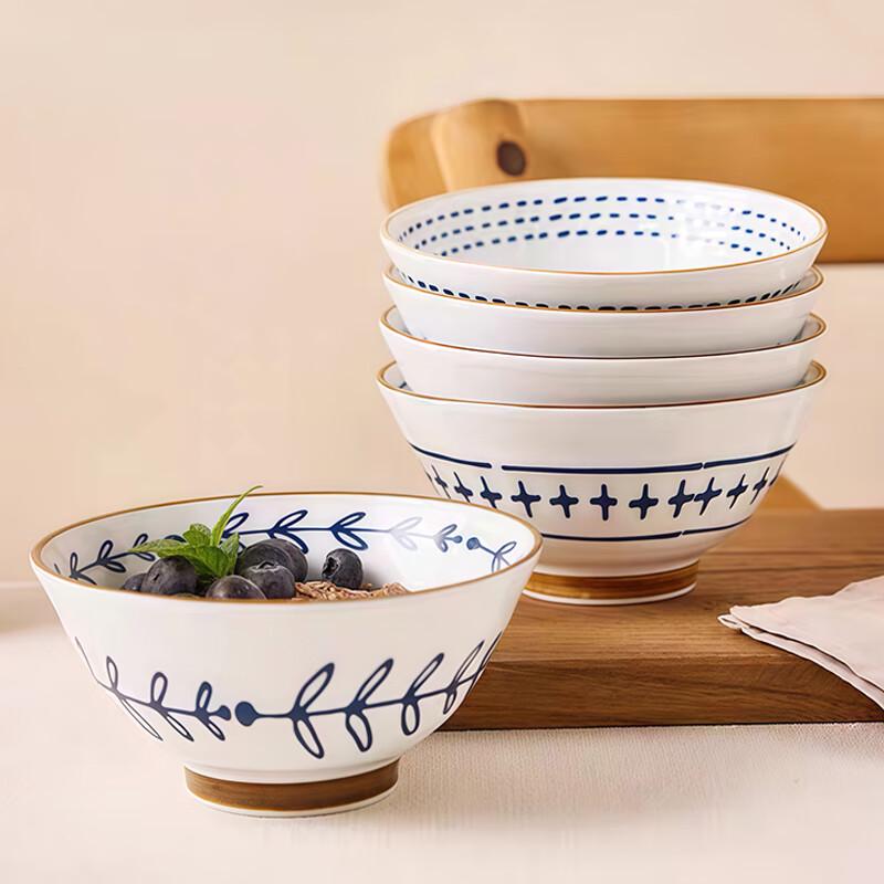 IJARL Chinese Ceramic High-Footed Rice Bowls, 5-inch Set of 5