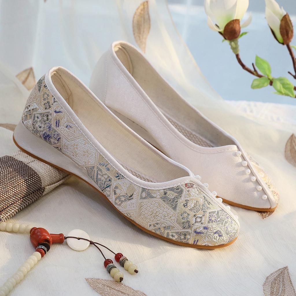 [Cloud] În vara anului 2024, noul cheongsam pantofi de damă antici pantofi Hanfu stil etnic toc mediu brodați pantofi de pânză pentru femei