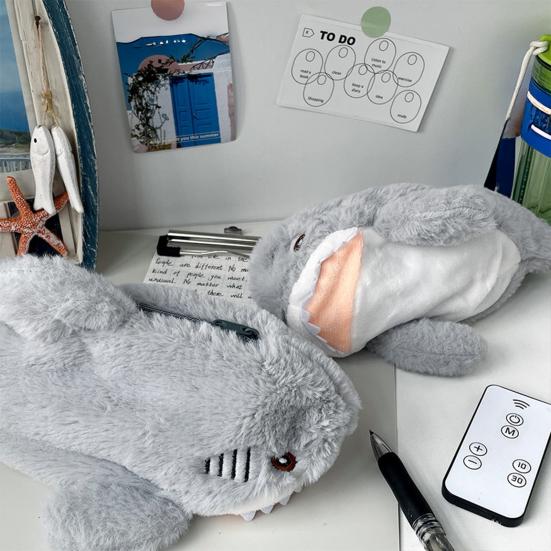 Cute Shark Pencil Case Large Capacity Plush Stationery Bag Gray Shark Design Soft Touch Pencil