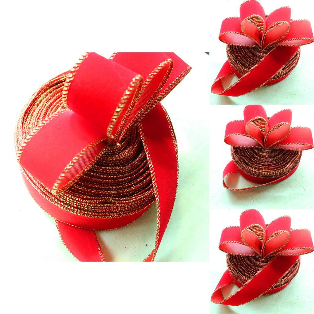 Beautiful 2 Meter Red Gold Edged Velvet Ribbon Perfect For Christmas Tree Decor