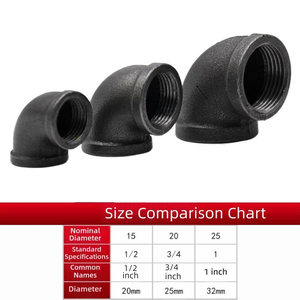New Black Pipe Fittings Malleable Iron 1/2'' 3/4'' 1'' Pipe Connection Threaded Elbow Pipe Accessories