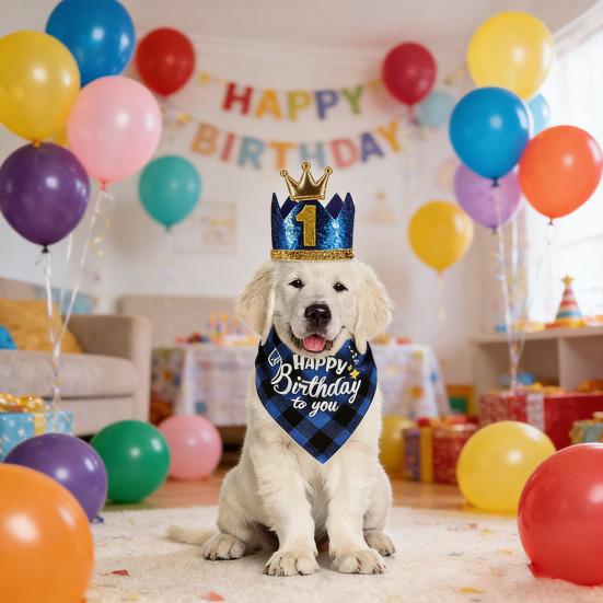 1 Set Pet Birthday Costume Dog Birthday Bandana Glitter Hat Age Numbers Sparkly Sequined Bow Tie Puppy Birthday Party