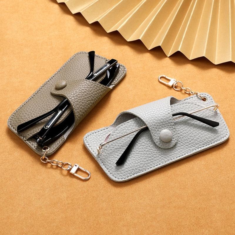 Portable Retro PU Glasses Bag With Hanging Chain Sunglasses Case Simple Eyeglasses Storage Box Waterproof Eyewear Case