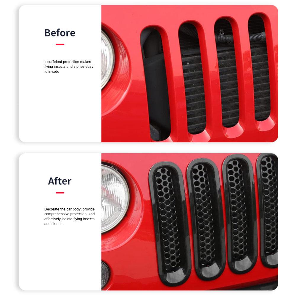 7pcs for Jeep Wrangler JK JKU 2007-2015 Car Clip-in Front Grille Mesh Inserts Mesh Grille Guard Car Exterior Accessories