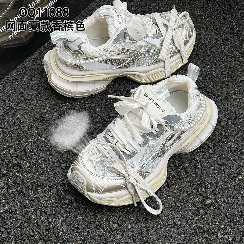 Папины кроссовки летние новые сетчатые дышащие на платформе ins тренд жемчужные повседневные спортивные туфли 35