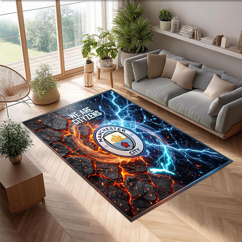 Manchester City Printed Flannel Area Rug Non Slip Soft Polyester Floor Carpet Indoor Decor Mat for Bedroom Living Room Sofa