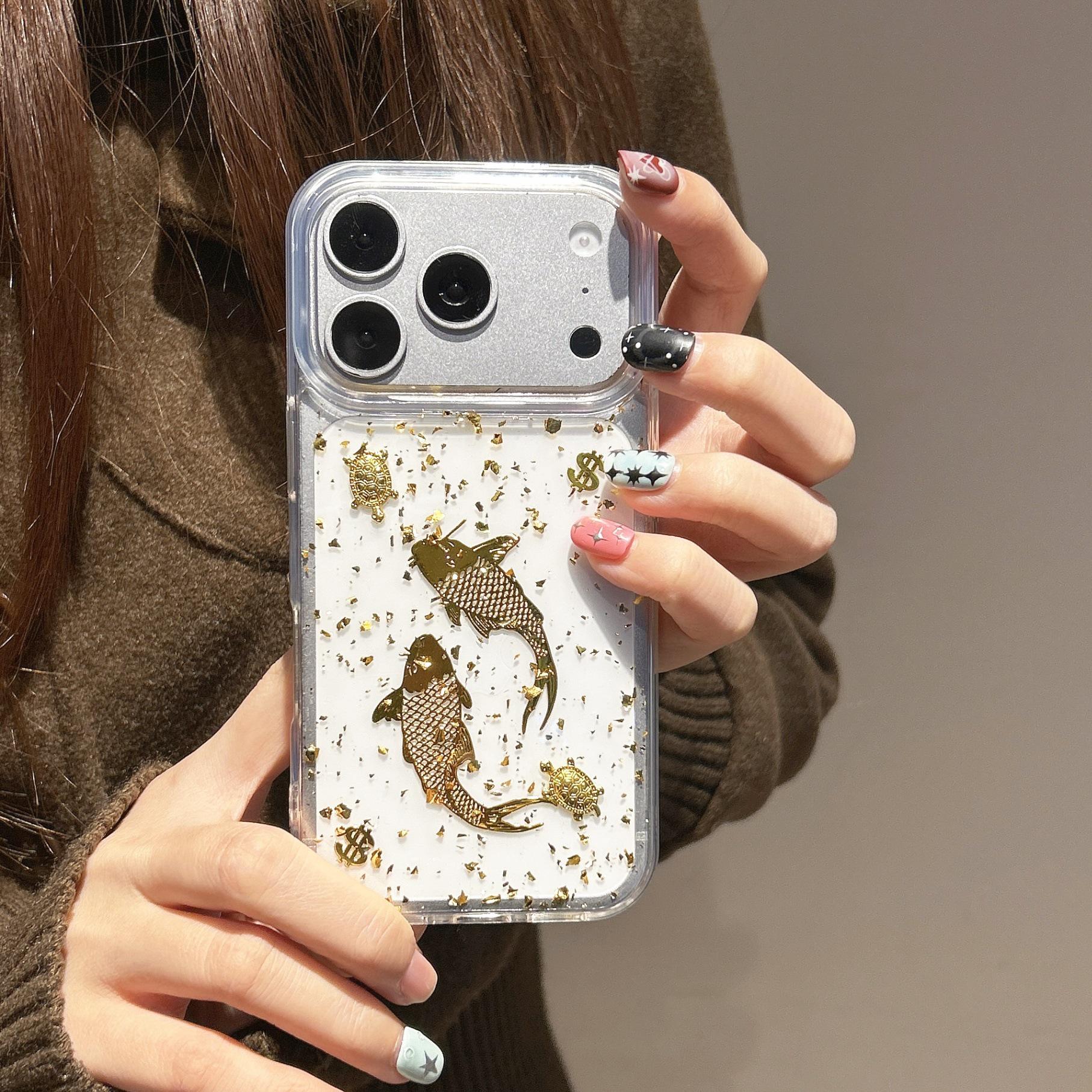 

Gold Snake Epoxy Foil Phone Case for iPhone 17 Pro Max, Transparent Apple 16 New Year Model, Protective Case 11 Pro Max