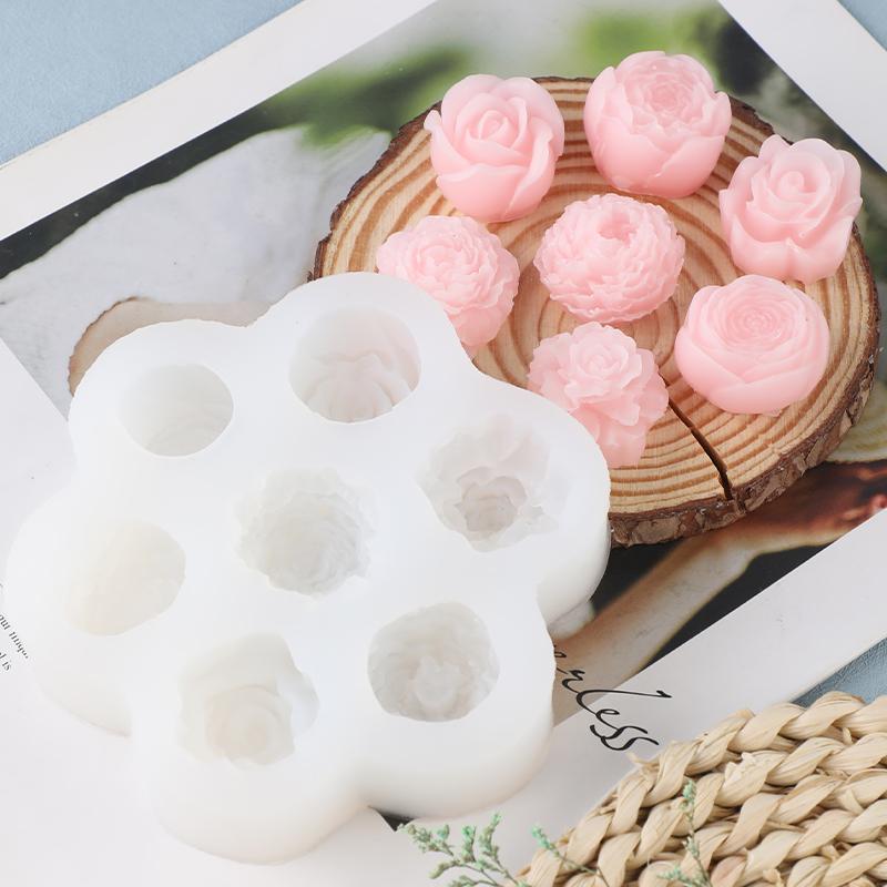 Mehrere 7-Loch-Silikonformen für Rosen und Pfingstrosen zum Backen von DIY-Kuchen, Schokolade, Gips, Harz und Kerzenformen