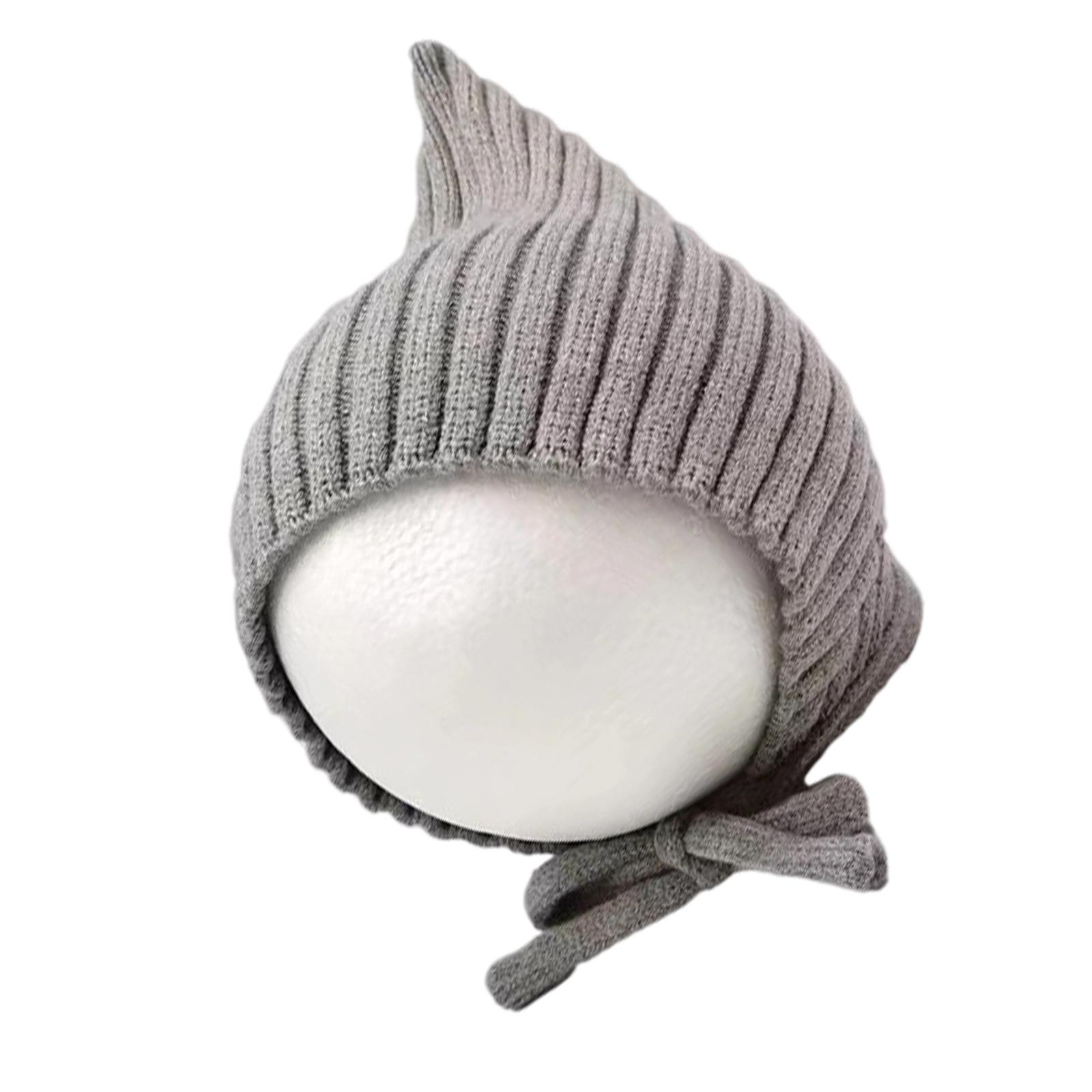 

Lovely Infant Knitted Cap With Ear Flaps Stretchy Fabric Elf Hat For Spring Autumn Outdoor Wear Christmas Photo Headwear серый