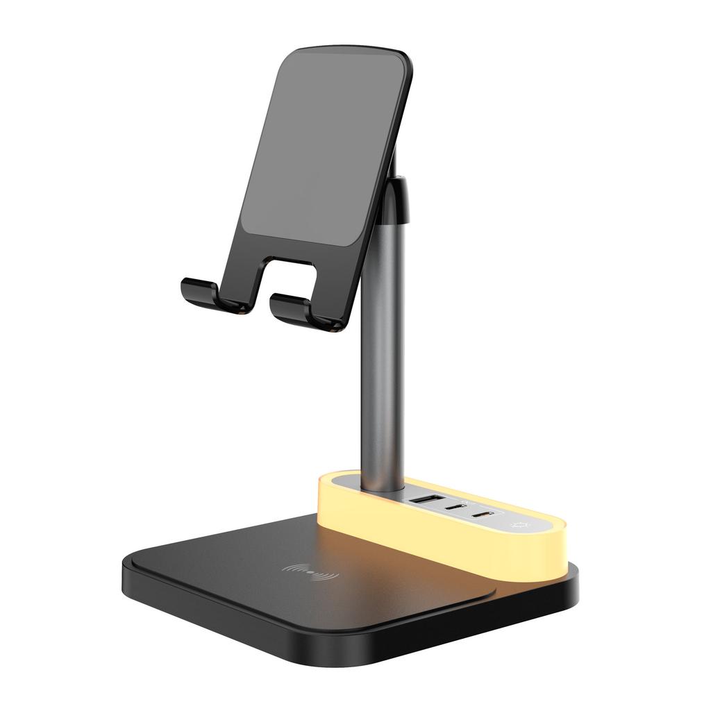 4-in-1 Wireless Charging Universal 15W Fast Charging Night Light Multi Port Mobile Tablet Stand USB/C Input Wireless Charger.