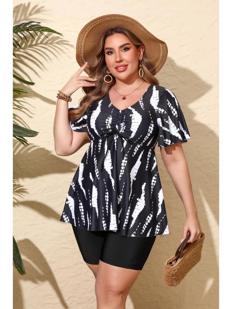 Vetacats25 Plus Size Women's European American Print Tankini Swimsuit