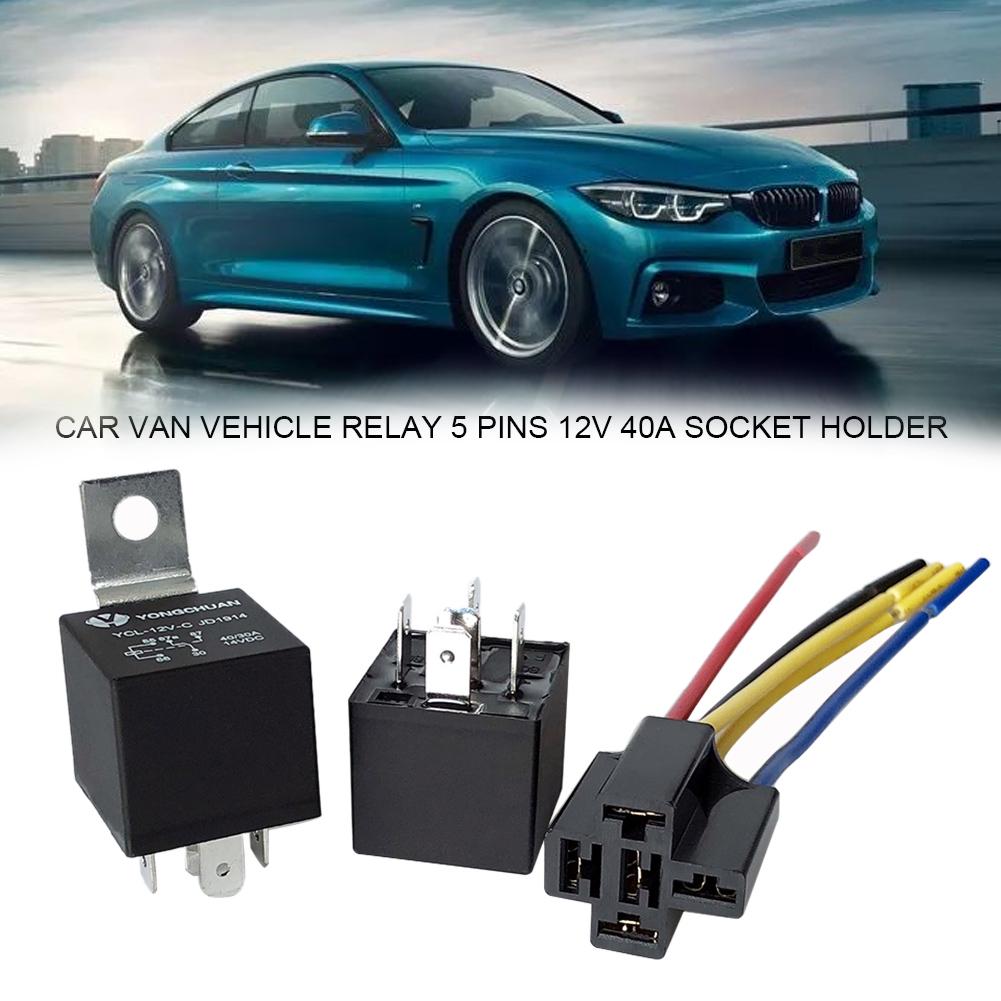 12V Automotive On//Off SPDT Relay 40A 5-Pin with Holder Socket for Car Van Motor