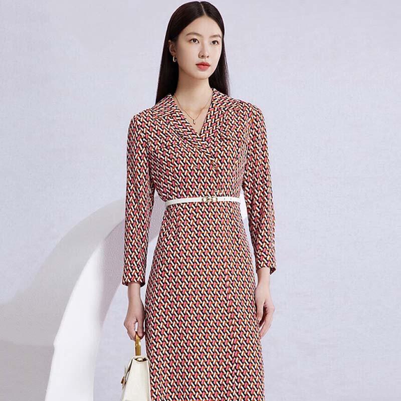 

Jessie Women s Mulberry Silk Geometric Print Midi Dress S