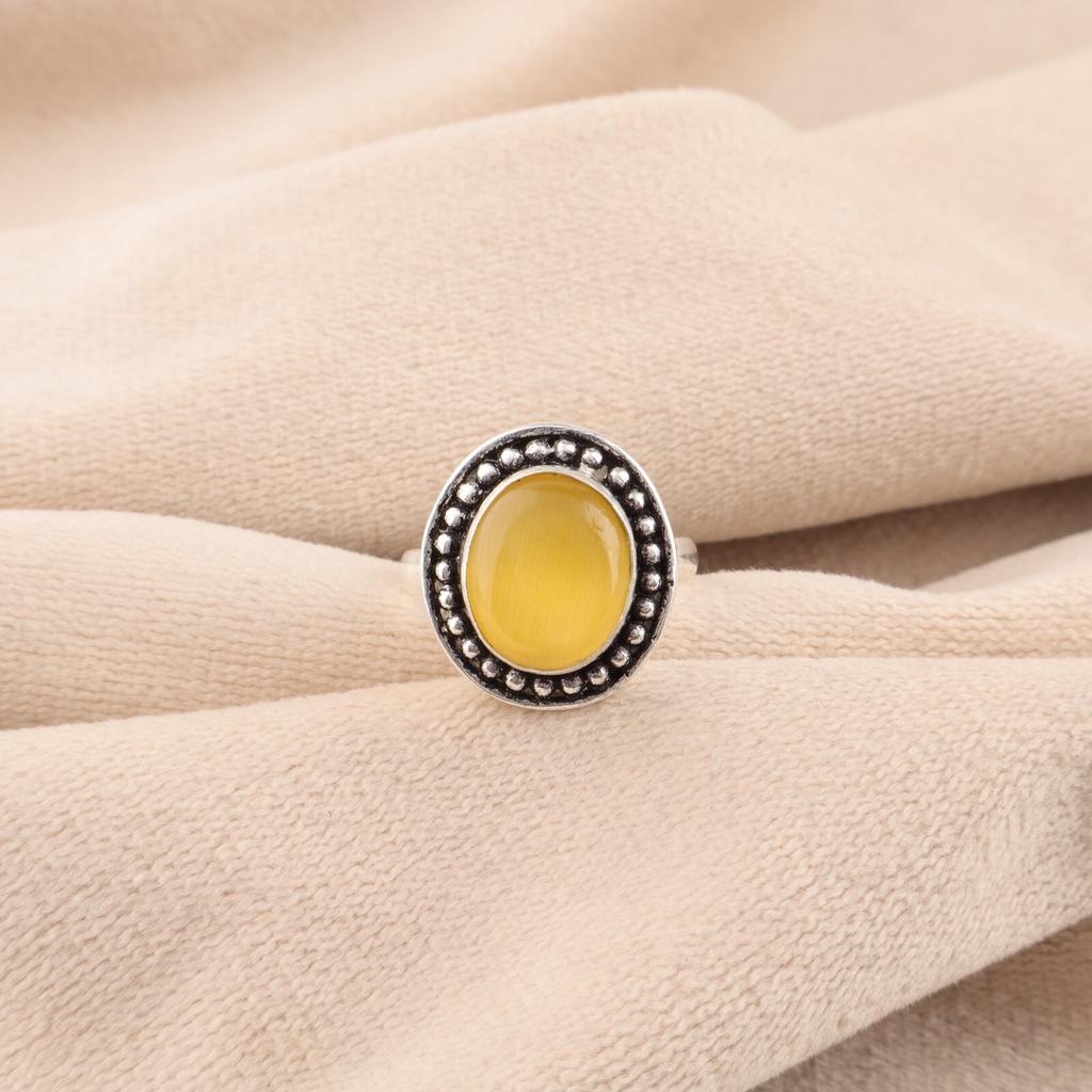 Yellow Cat's Eye Gemstone 925 Sterling Silver Jewelry Handmade Birthday Ring RR-62-41