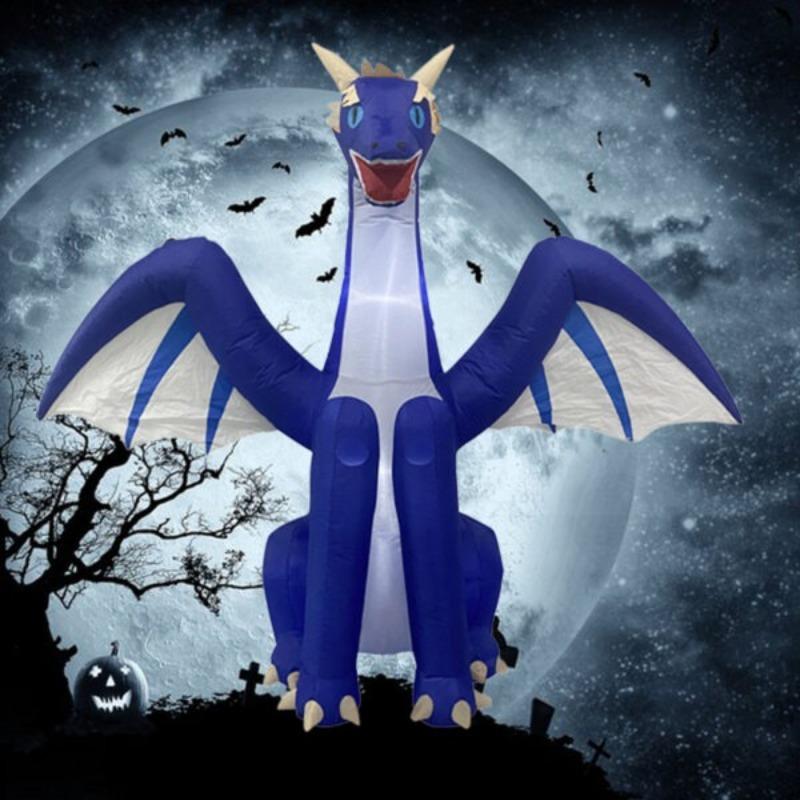 8FT Halloween Inflatable Toys Blue Dragon Decoration Built-in LED Lights Inflatable Model Outdoor Ornament Party Garden Decor