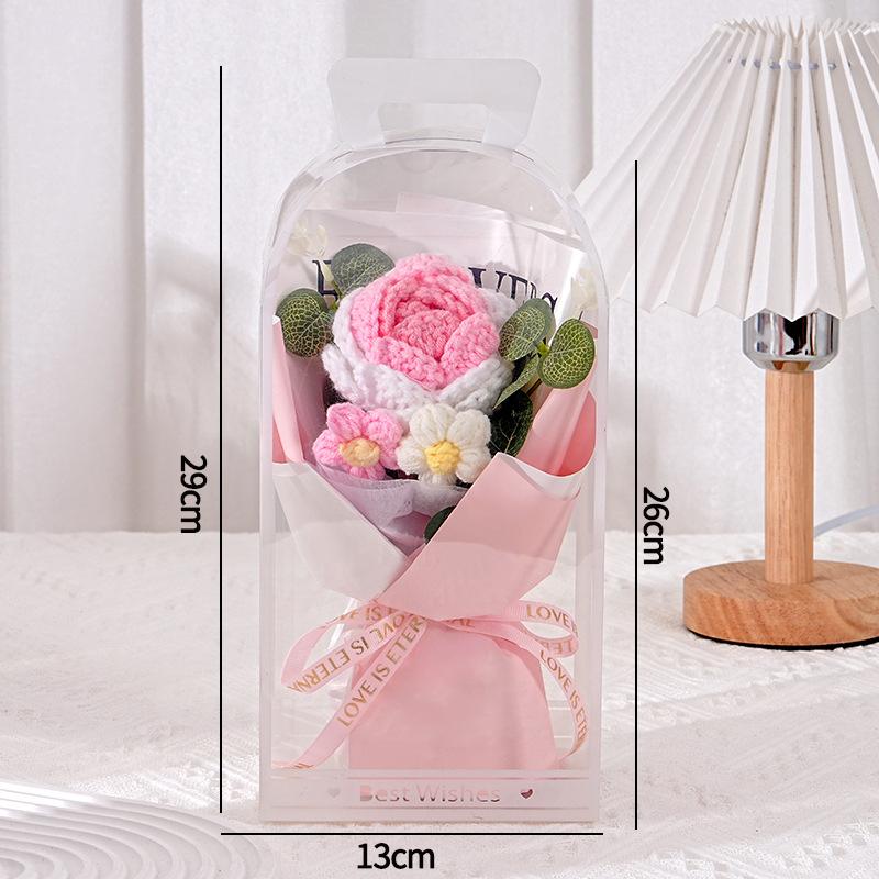 Crochet Puffs Rose Bouquet Finished Product Handmade Artificial Flower Decorations Valentine Mother Day Festival Souvenirs Gifts