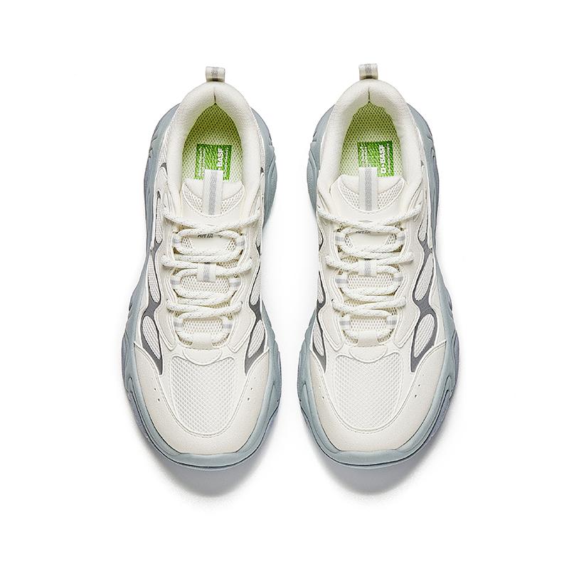 Anta Synthetic Leather Fabric Trendy Durable Non-Slip Thick Sole Supportive Low-Top Dad Shoes Kids sneaker Ivory-White Silver 122618853-5