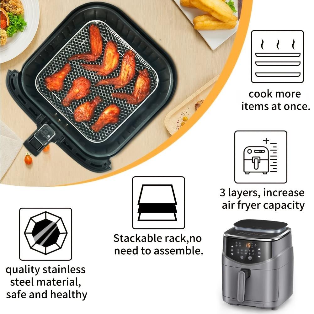 Zestaw akcesoriów do frytkownicy powietrznej ze stali nierdzewnej, 3 poziomy - możliwość układania w stosy, możliwość mycia w zmywarce do piekarników i frytkownic, idealny do zdrowego pieczenia świątecznego