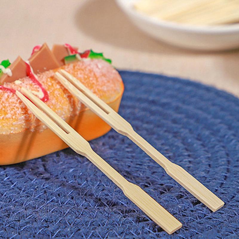 50 Pcs Pure Bamboo Disposable Wooden Fruit Fork Dessert Cocktail Fork Set Party Home Household Decor Tableware Supplies