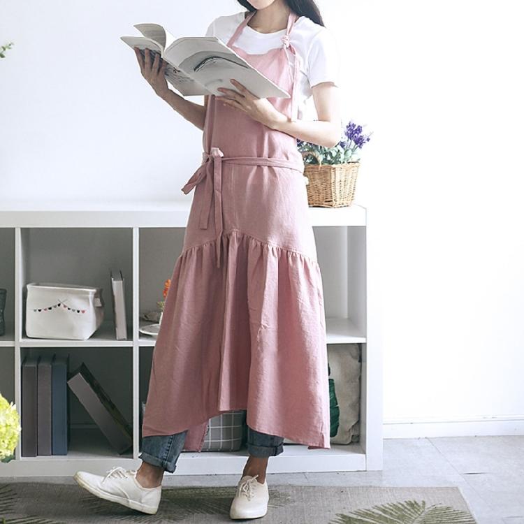 Cotton Linen Apron Pinafore Dress Cooking Apron Waitress Servant Apron Women Kitchen Apron for Cooking Gardening