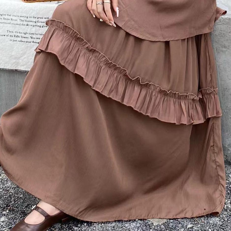 Korejský asymetrický volánkový top Dámské volné šněrování v pase zeštíhlující vydutá závěsná sukně s velkým švihem 2 dva kusy