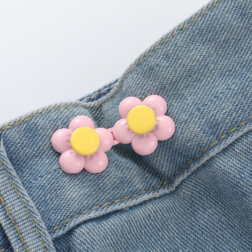 

Waist Buckle Flower Button Tightener Adjustable Jean Buttons for Loose Jeans Trousers розовый
