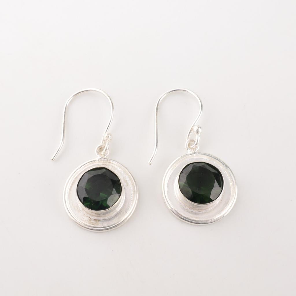 Green Tourmaline Gemstone 925 Sterling Silver Jewelry Handmade Earrings 1.40" EE-4-43