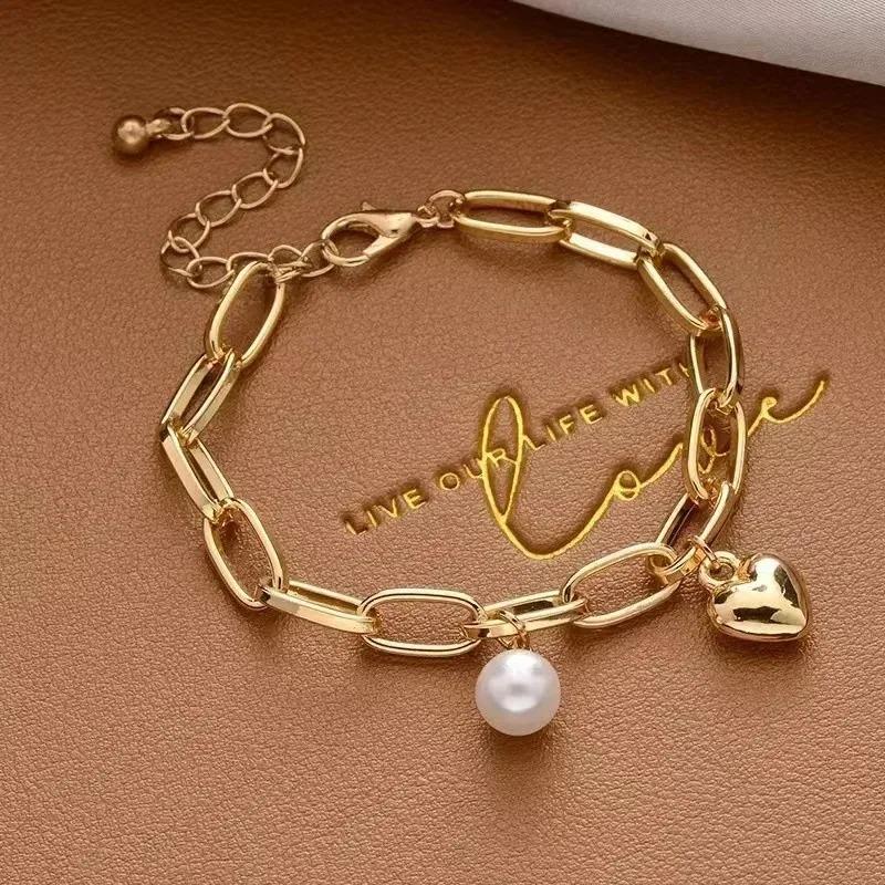 1PCS Gold-color Bracelet Ladies Hip Hop Style Stainless Steel Round Sign Portrait Pendant Wide Cross Chain Jewelry Accessories