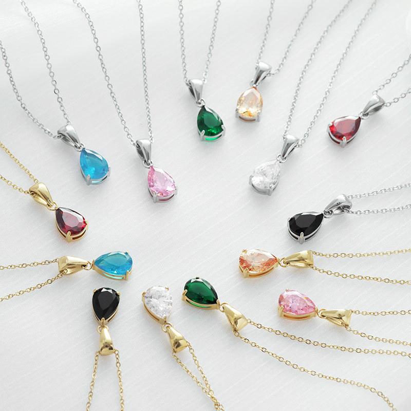 Versatile Personality and Temperament Zircon Necklace Simple Waterdrop Necklaces Fashion Age Reduction Colored Jewelry