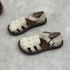 Johnature Soft Cowhide Woven Round Toe Flat Sandals Soft Sole Comfortable Genuine Leather Women's Shoes