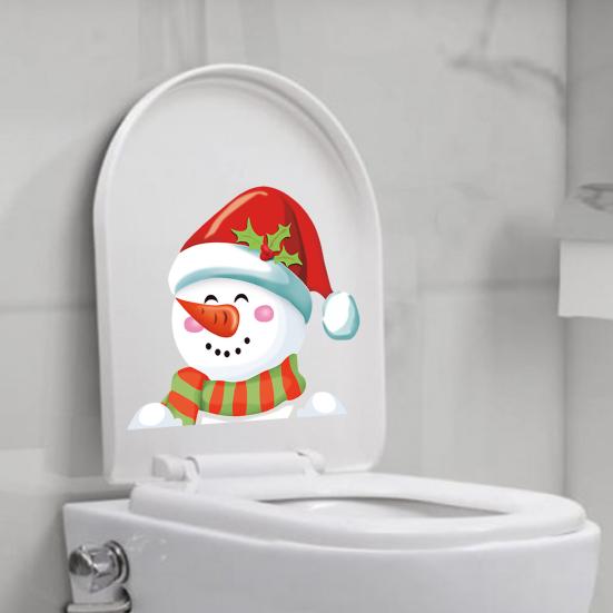 Yousheng Christmas Toilet Sticker Removable Waterproof Self-adhesive Santa Claus Snowman Elf Gnome Bathroom Wall Toilet Seat Lid Decoration Decal