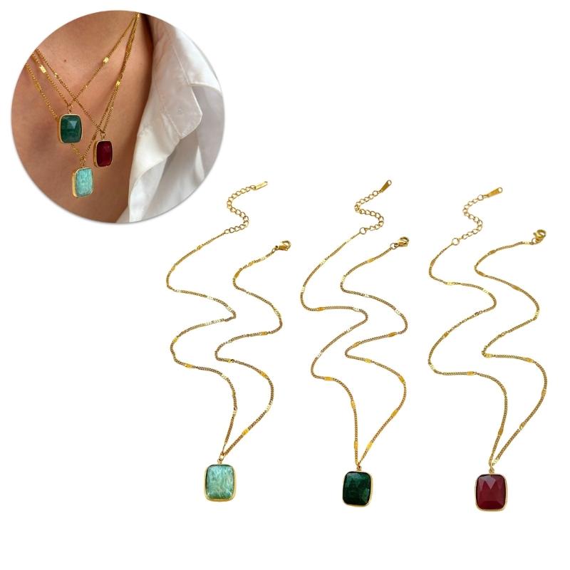 Waterproof Minimalist Square Necklace For Women Girls Fashion Jewelry Stainless Steel Chain Party Accessory
