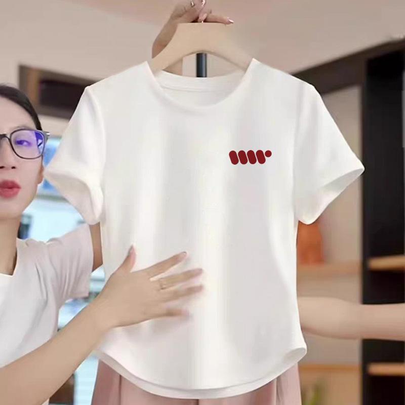 

European station versatile white shirt new 2025 summer hem irregular cotton short-sleeved t-shirt women s top trend M