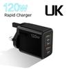 PD 120W Mobiles Ladegerät: 5V/2.4A Mehrfachport-Adapter mit PD und 3 USB für EU, USA und UK