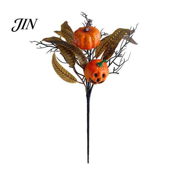 Autumn Harvest Bouquet Halloween Flowers Decorations, Black Artificial with Pumpkin Rose Eucalyptus Maple Leaf Decor Floral Stems, Indoor Branches for
