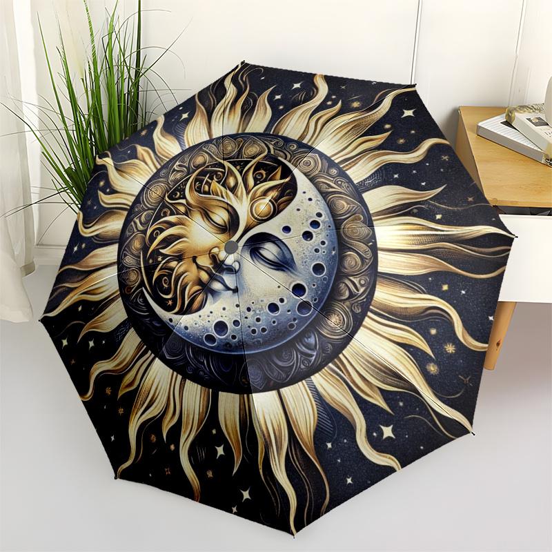 Golden Celestial Sun & Moon Tapestry Wall Hanging Decor Umbrella, Christmas Gift Y371