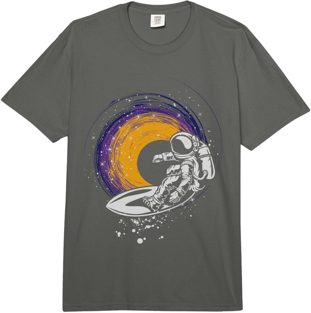 Astronaut Surfing Galaxy Space Graphic Tee Casual Short Sleeve Cotton TShirt for Men